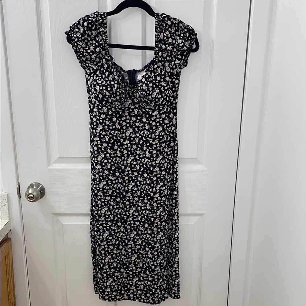 No Boundaries Black and White Floral Midi Dress